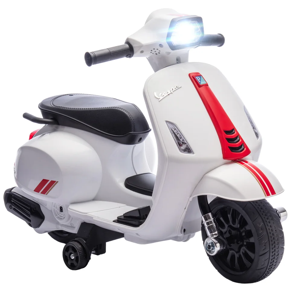 AIYAPLAY Moto Eléctrica Infantil 6V Con Licencia Vespa – Ruedas Auxiliares, Faro, Bocina Y Velocidad 2.5 Km/h – Para Niños De 2 A 6 Años (Rosa)