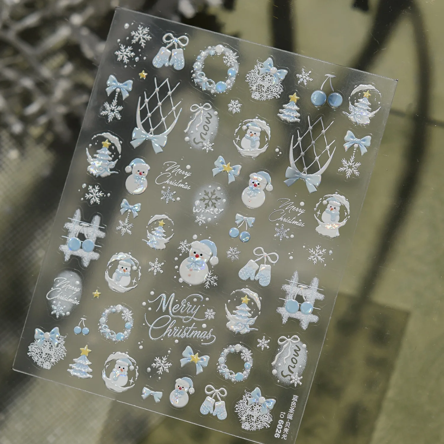 Coole Winter Eisblau Schneemann Weihnachtsbaum Schleife Strickhandschuhe Schneeflocke Kranz 5D Nagelkunst Aufkleber Selbstklebende Nagelsticker Weihnachten