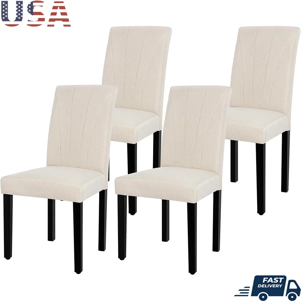 

Upholstered Dining Chair Set of 4 Modern High Back Solid Wood Legs Fabric Kitchen Living Room Furniture Easy Assembly