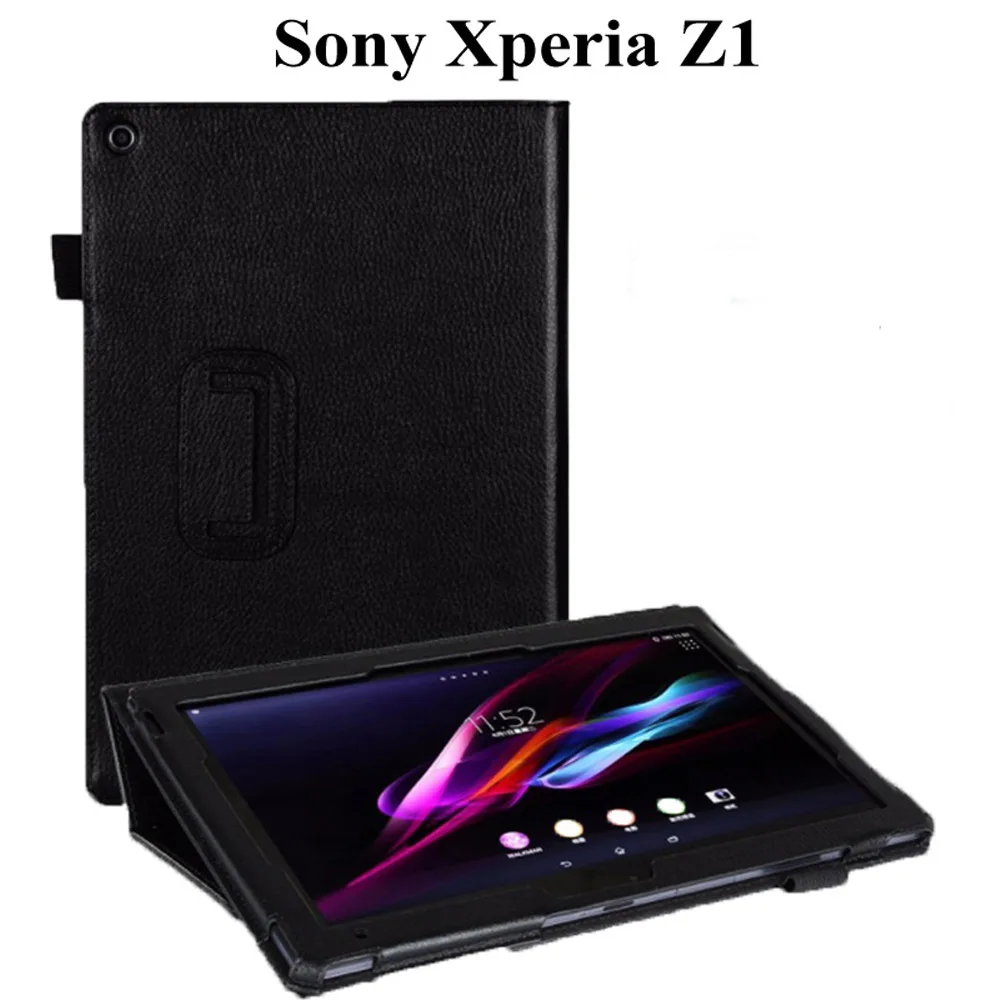 

Litchi PU Leather Stand Case for Sony Xperia Z1 10.1 inch Tablet Flip PU Leather Stand Protective Funda Case+film+pen