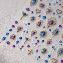 Elegant Gold Scepter 5Dสติกเกอร์เล็บGorgeousอัญมณีหรูหราCourtlyรูปแบบสร้อยคอกรอบSelfกาวเล็บDecals