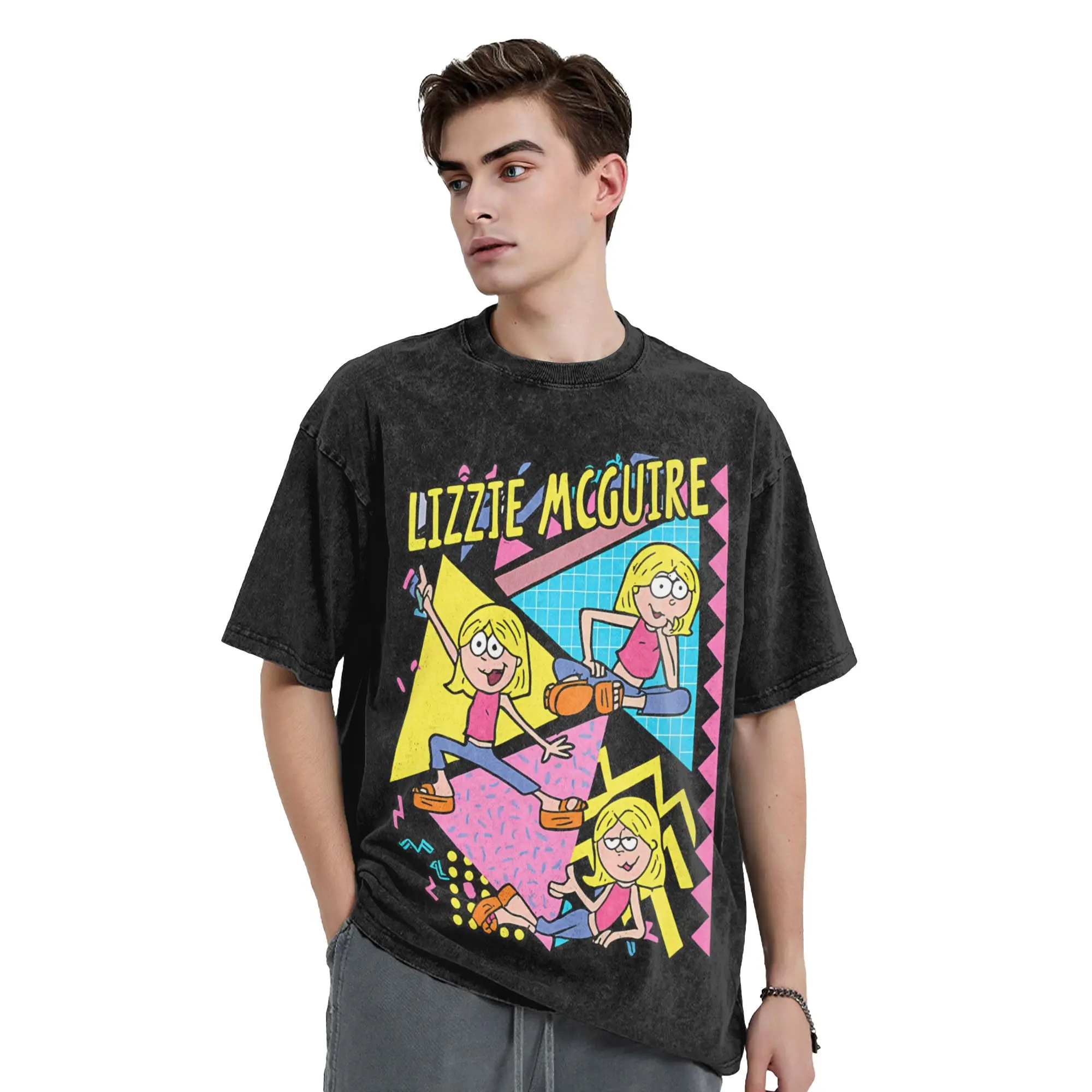 Lizzie McGuire Men T Shirt Washed  Awesome Tees Short Sleeve Crewneck T-Shirt Cotton Gift Idea Clothing