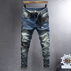 2024 Spring and Autumn New Fashion Trend Ripped Stretch Jeans Men's Casual Comfort Breathable Straight Leg High Quality Pants