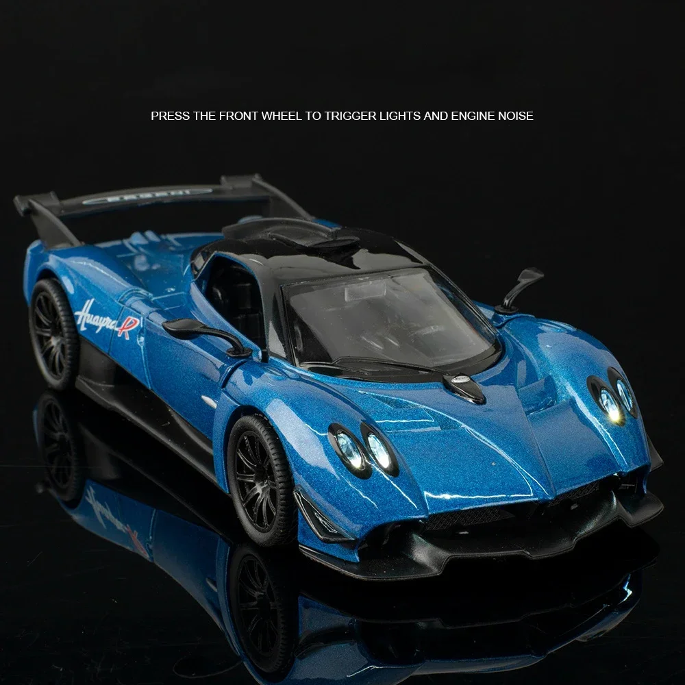Huayra R Supercar coche de aleación 1:32 modelo sonido y luz tirar hacia atrás juguete para niños coleccionables regalo de cumpleaños