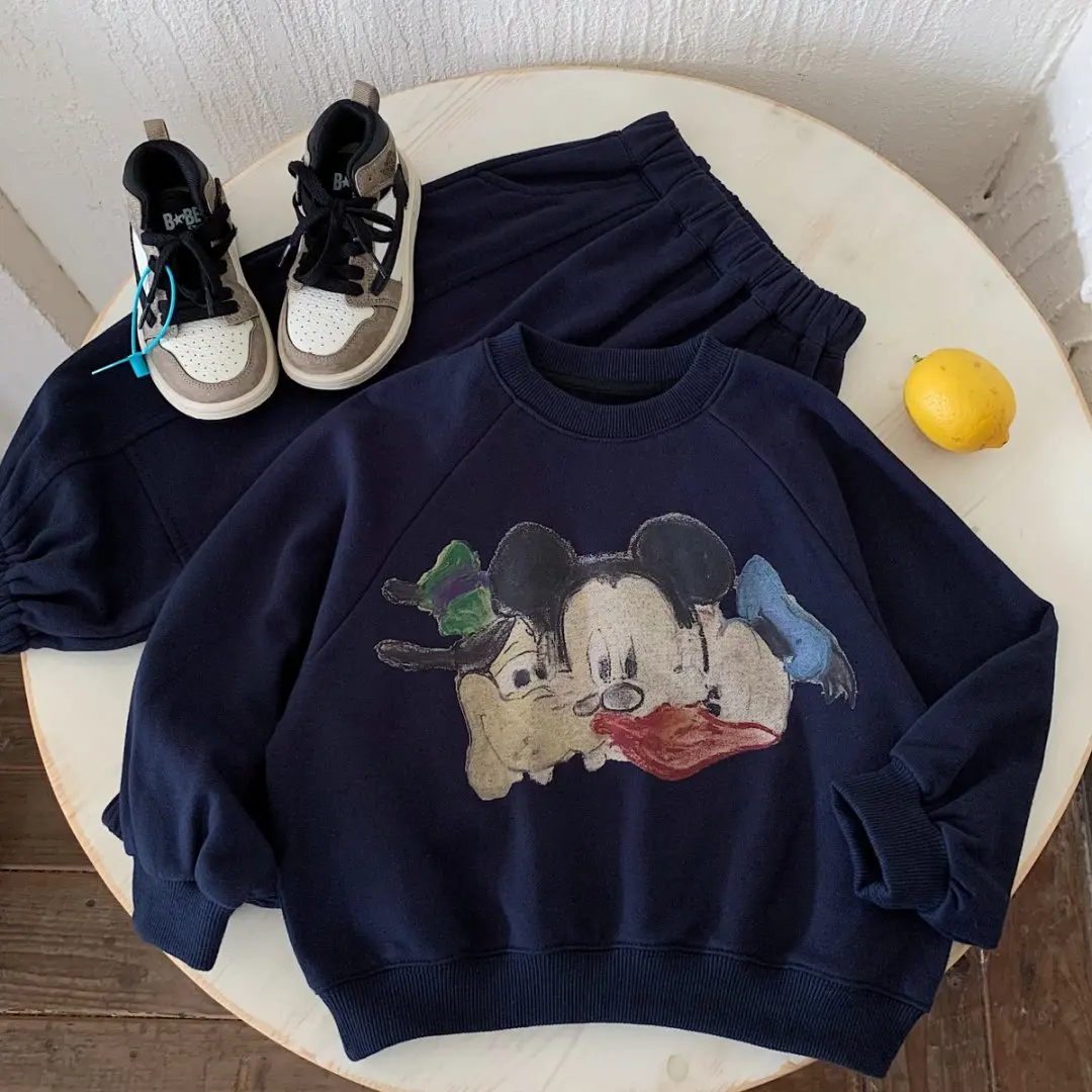 autumn-sports-2-pieces-set-for-boys-round-neck-mickey-print-sweatshirt-sports-pants-sets-korean-casual-fashion-children's-suit
