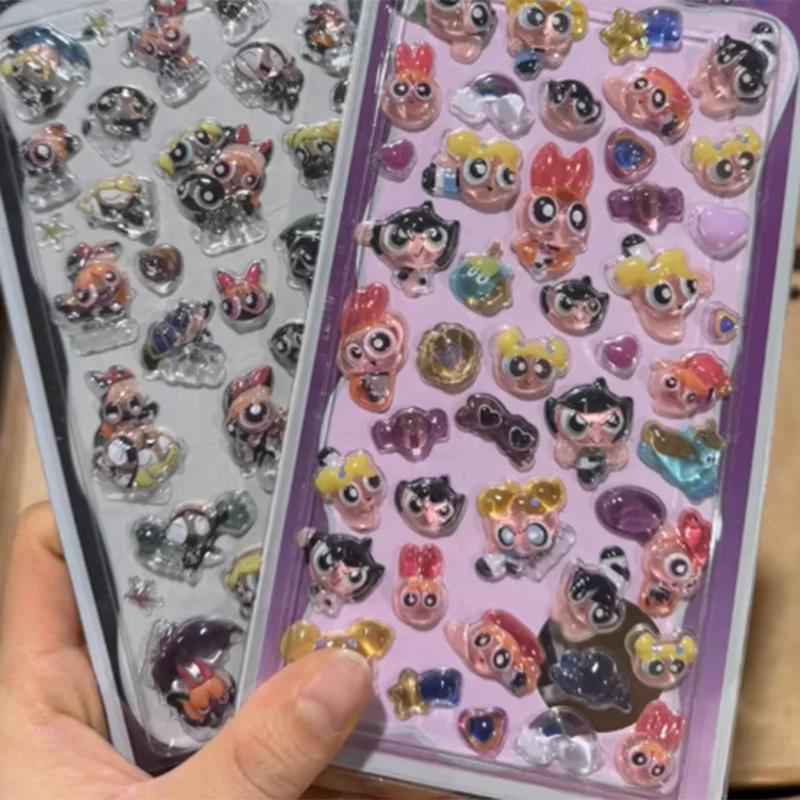 

Pre Sale Of New Powerpuff Girls3d Crystal Stickers Kawaii Solid Stickers Diy Phone Case Pendant Stickers Children's