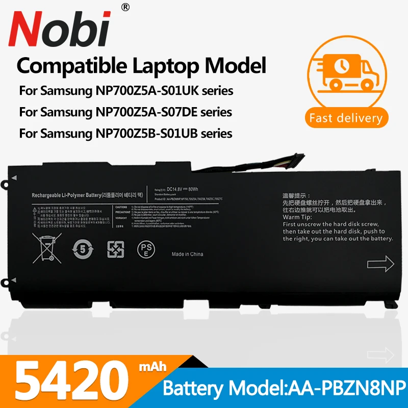 

14.8V 80WH AA-PBZN8NP BA43-00318A Laptop Battery For Samsung NP700Z5A-S01UK NP700Z5B NP700Z5C NP700Z7C NP770Z7E 1588-3366 P42GL5