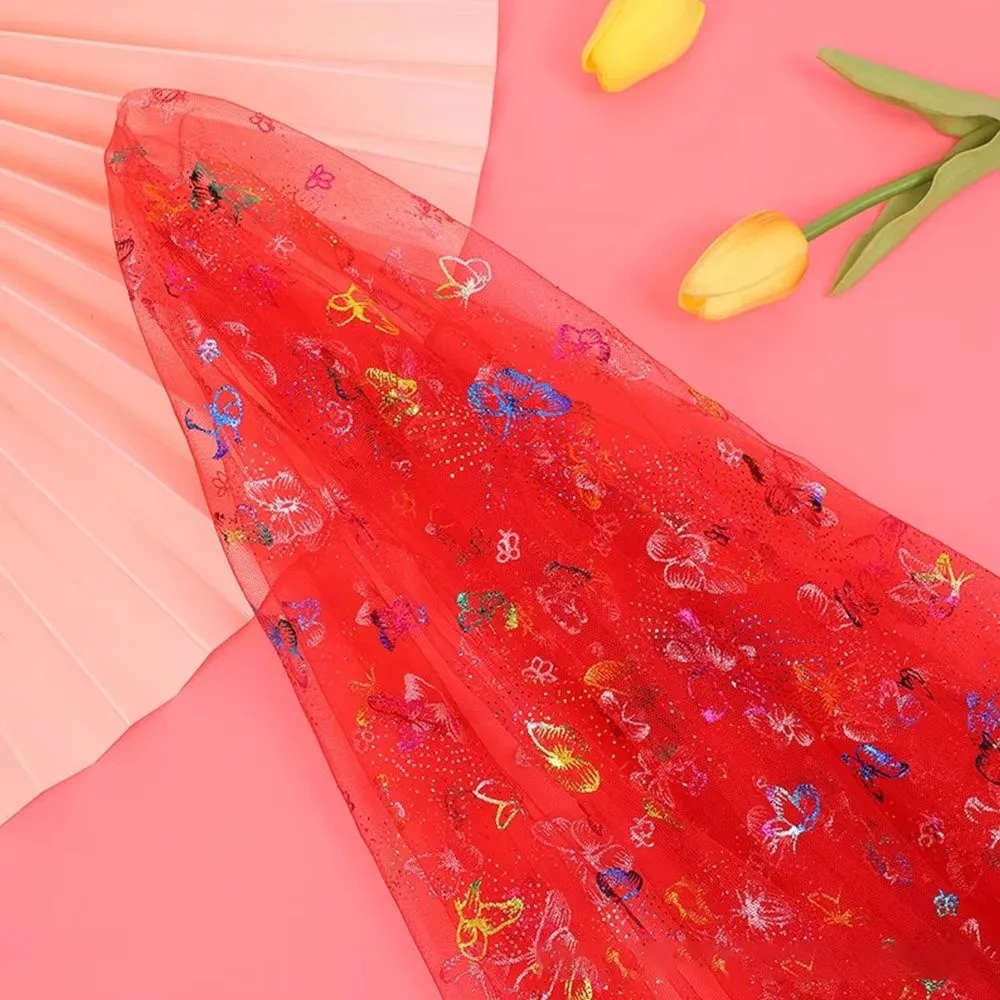 Tela de Tul Estampada con Mariposas Coloridas, Tela de Organza Metalizada Hecha a Mano, Material de Costura DIY, Tela de Malla