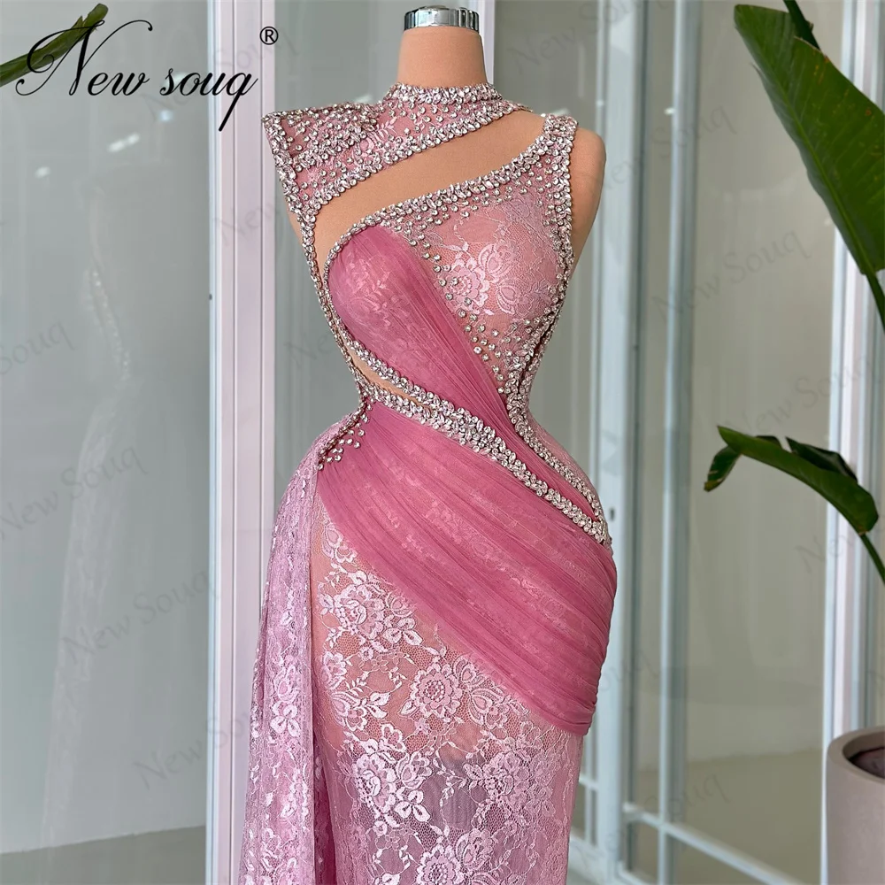 Aso Ebi Pink Lace Mermaid Cocktail Dresses With Side Train Elgant Evening Dress For Women Engagement Party Dress Customized 2025