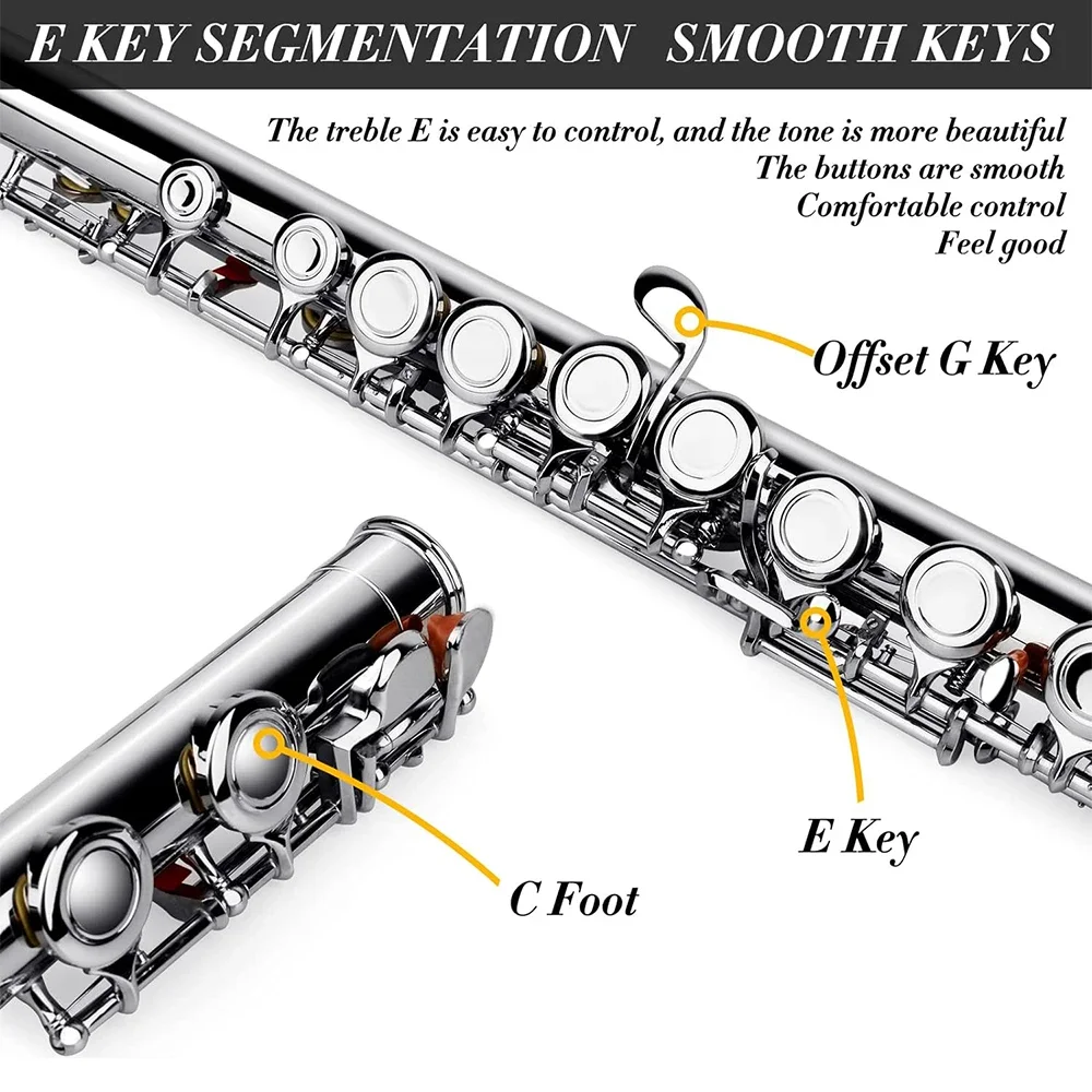 Slade 16 geschlossene Löcher Flöte c Schlüssel Cupro nickel Konzert flöte Quer flöte Holz blasinstrument mit Gehäuse teilen & Zubehör