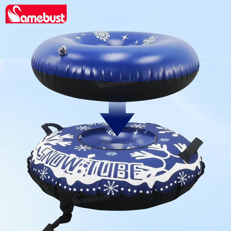حلقة تزلج جديدة قابلة للنفخ مقاس 47 بوصة من Camebust مع غطاء قماش أكسفورد أنبوب ثلج شتوي، لون أزرق ثلجي