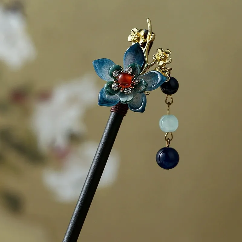 Vintage Han Kleidung Haarnadel Mit Blumen Dekor Haar Clips Elegante Chinesische Stil Haar Stäbchen Für Frauen Mädchen Haar Zubehör