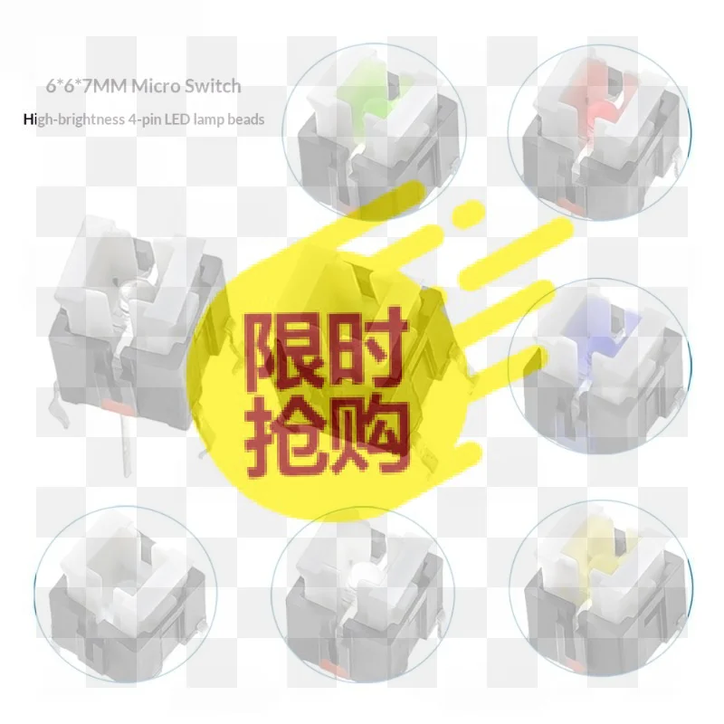 【BA】10Pcs 6x6mm LED Tactile Push Button Switch Self Reset Through Hole Momentary Push Button For Electronic DIY Project