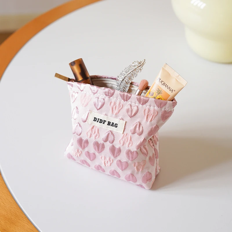 Women\'s Cosmetic Bag Small Pink Love Money Cosmetics Storage Bag Portable Lipstick Envelope Coin Purse Commuter Liner Bag