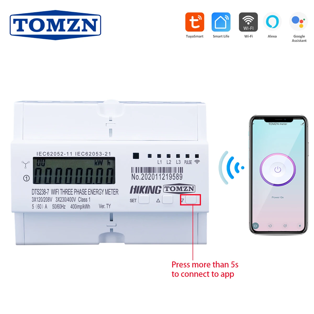 TOMZN WIFI Smart TUYA 3P 4-przewodowy licznik energii 3*120V 3*220V 3*230V 50/60Hz z timerem, monitor zużycia energii, licznik kWh, watomierz