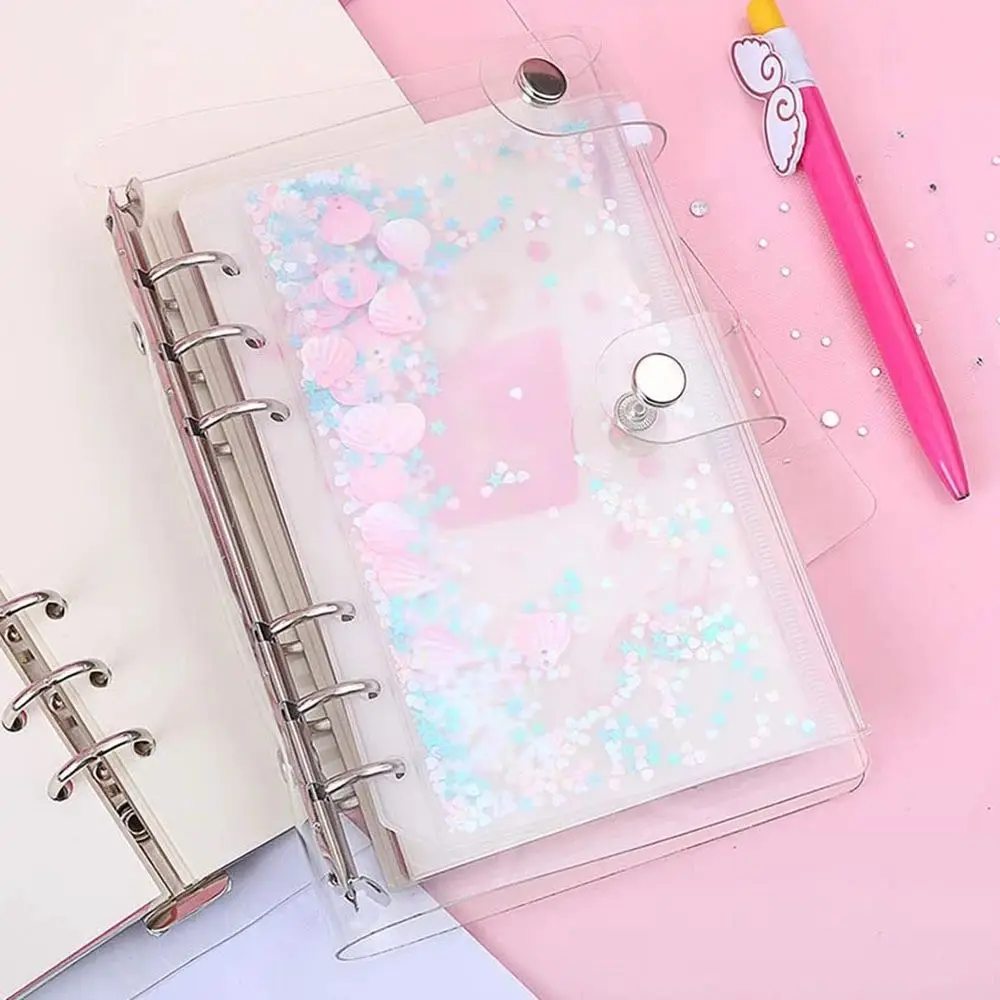 1pc Cute Handbook Zipper File Storage Bag PVC Glitter Sequins Binder Storage Pouch A5/A6 Inner Pocket File Holder