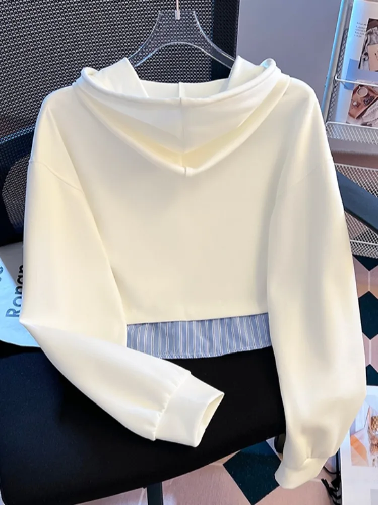 여성용 오르트 후디 스트라이프 패치워크 코튼 폴리에스터 혼방 긴 소매 루즈핏 초가을 패션 오리지널 디자인