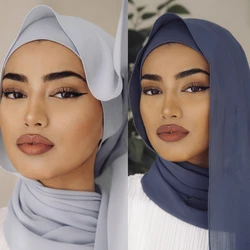 Chiffon Hijab With Matching Undercap Set Women Plain Shawl Jersey Inner Modal Caps Muslim Headband Two-piece Scarf Set