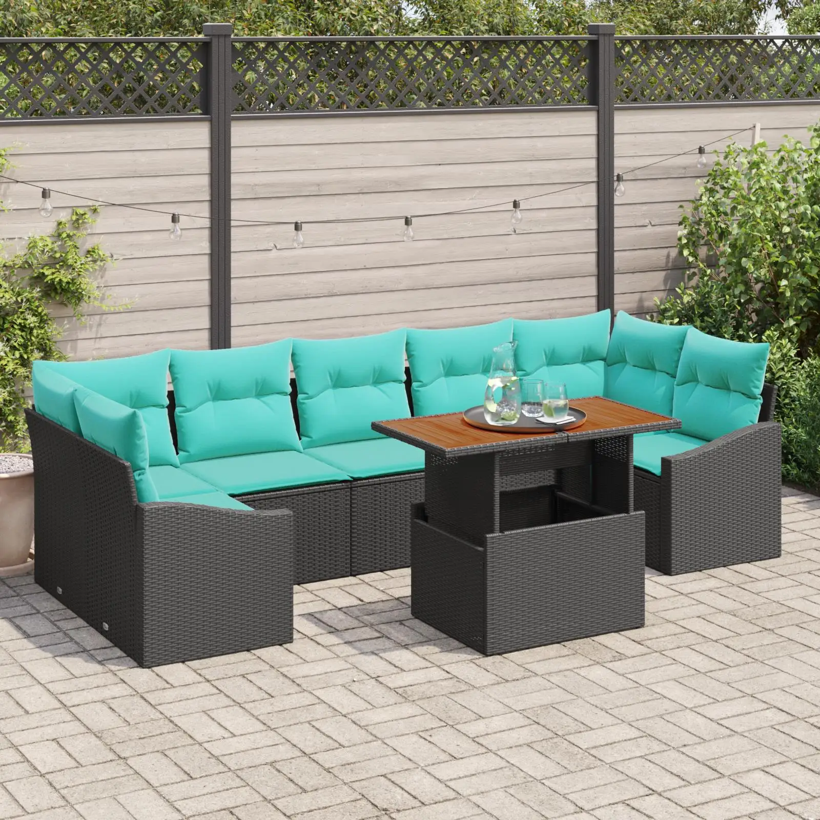 

8 Piece Outdoor Garden Sofa Set with Cushions Black Wicker Patio Furniture