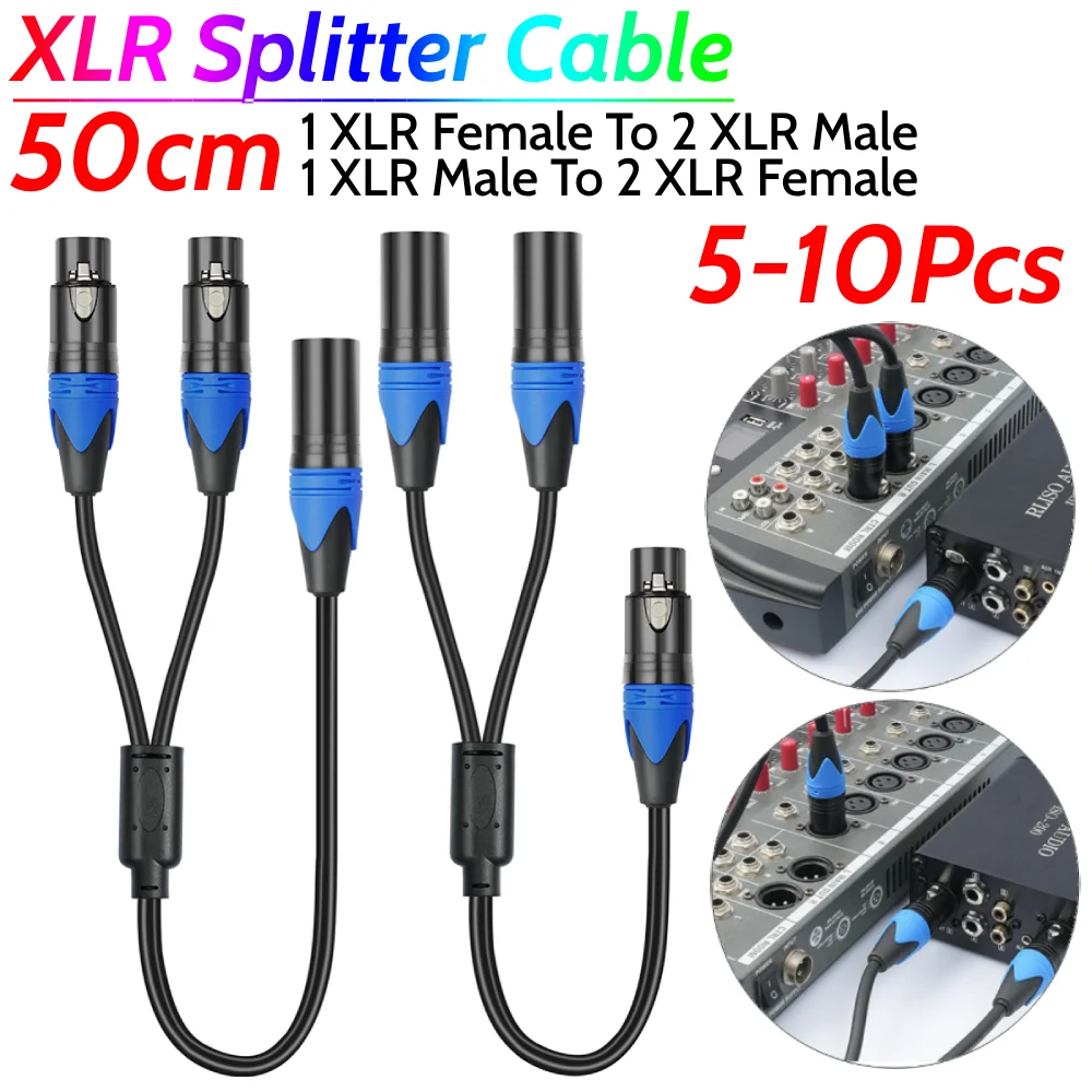 

50cm 1 XLR Female To 2 XLR Male XLR Y Splitter Cable Female To 2 Male XLR Y Cable Microphone Splitter Cord for Mixer