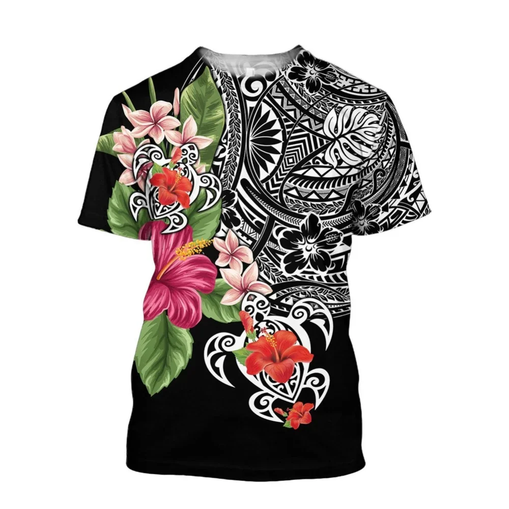 3D printed men\'s T-shirt, hibiscus flower turtle printed informal sweater Polynesian tribe seaweed men\'s Couple costume