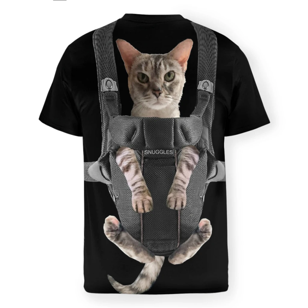 Polyester TShirts Cat in Baby Carrier Print Homme Thin T Shirt New Trend Tops