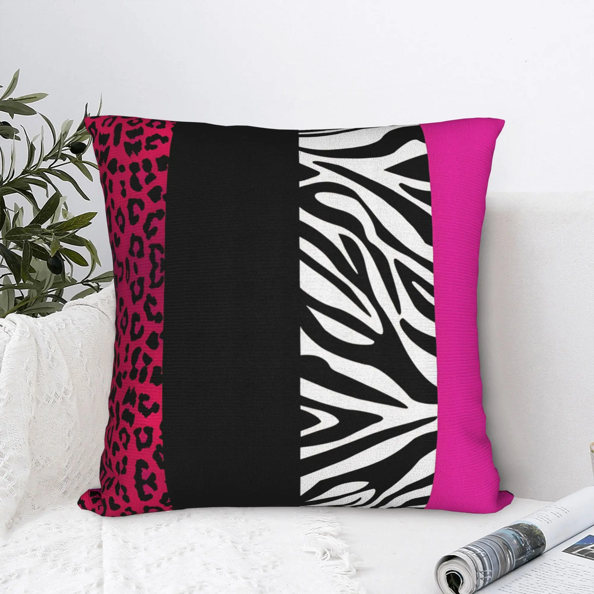 Pillow Cover Hot Pink Zebra and Leopard Animal Print Stripes  Morden Pillow Case For Living Room Sofa Pillowcases