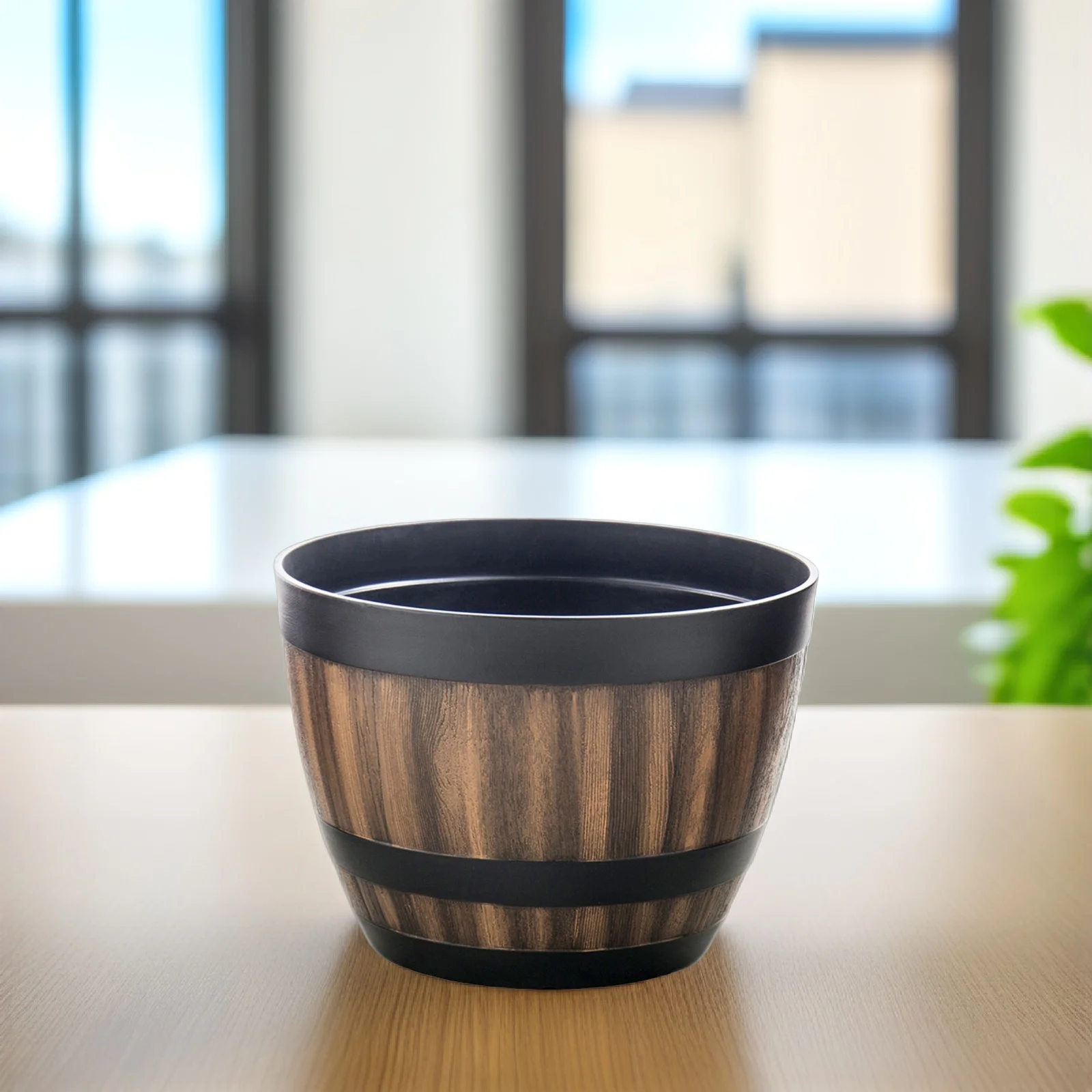 

Lotus Bowl Flower Pot Plastic Barrel Imitation Wood Planter Retro Style Planting Container Faux Wooden Bucket