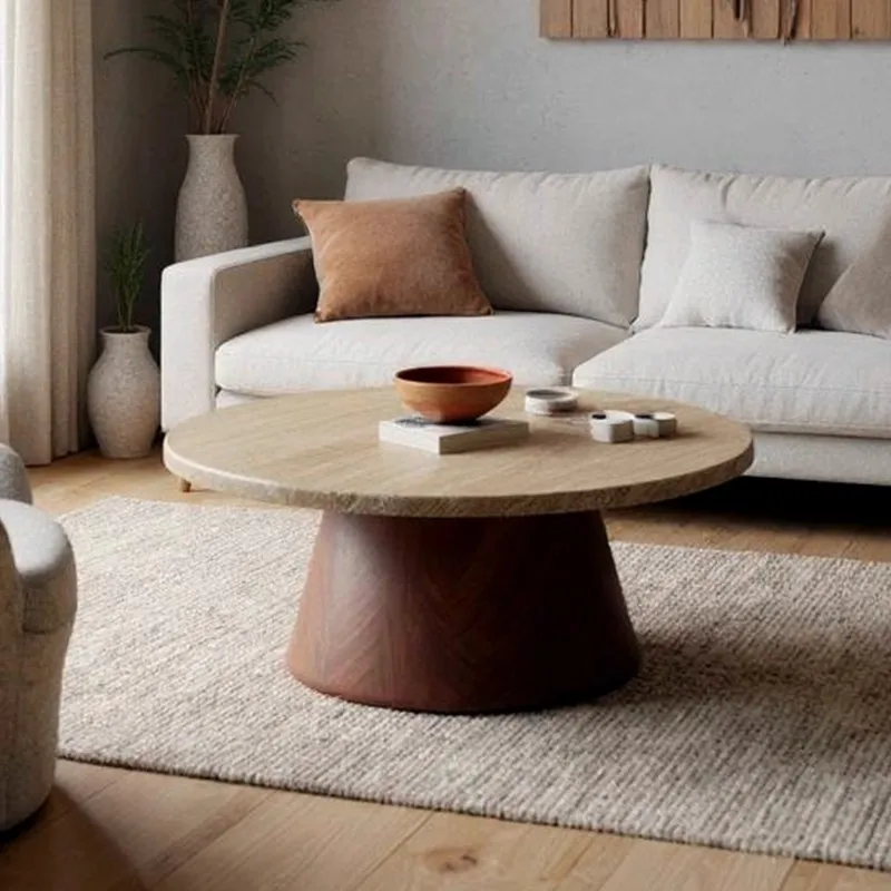 

JJSand Wind Натуральный травертин Журнальный столик Комбинация Маленькая квартира Проживание в семье Гостиная Бытовая круглая угловая сторона