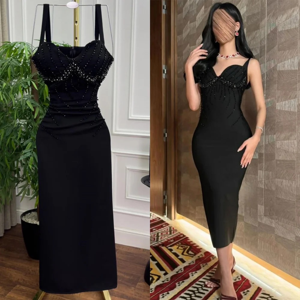 

Customized Soft Black Jersey Evening Dresses Exquisite Strapless Sleeveless Homecoming Dress Fashion Special Occasion Gowns