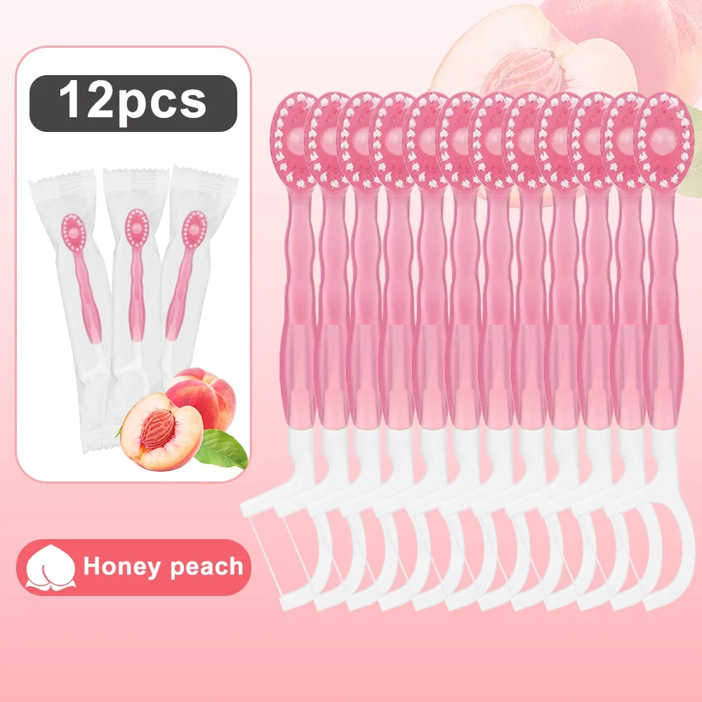 

12pcs Disposable Toothbrush Exploded Bead Adult Cleaning Toothbrush Portable Travel Tooth Brush With Dental Floss Tongue Scraper