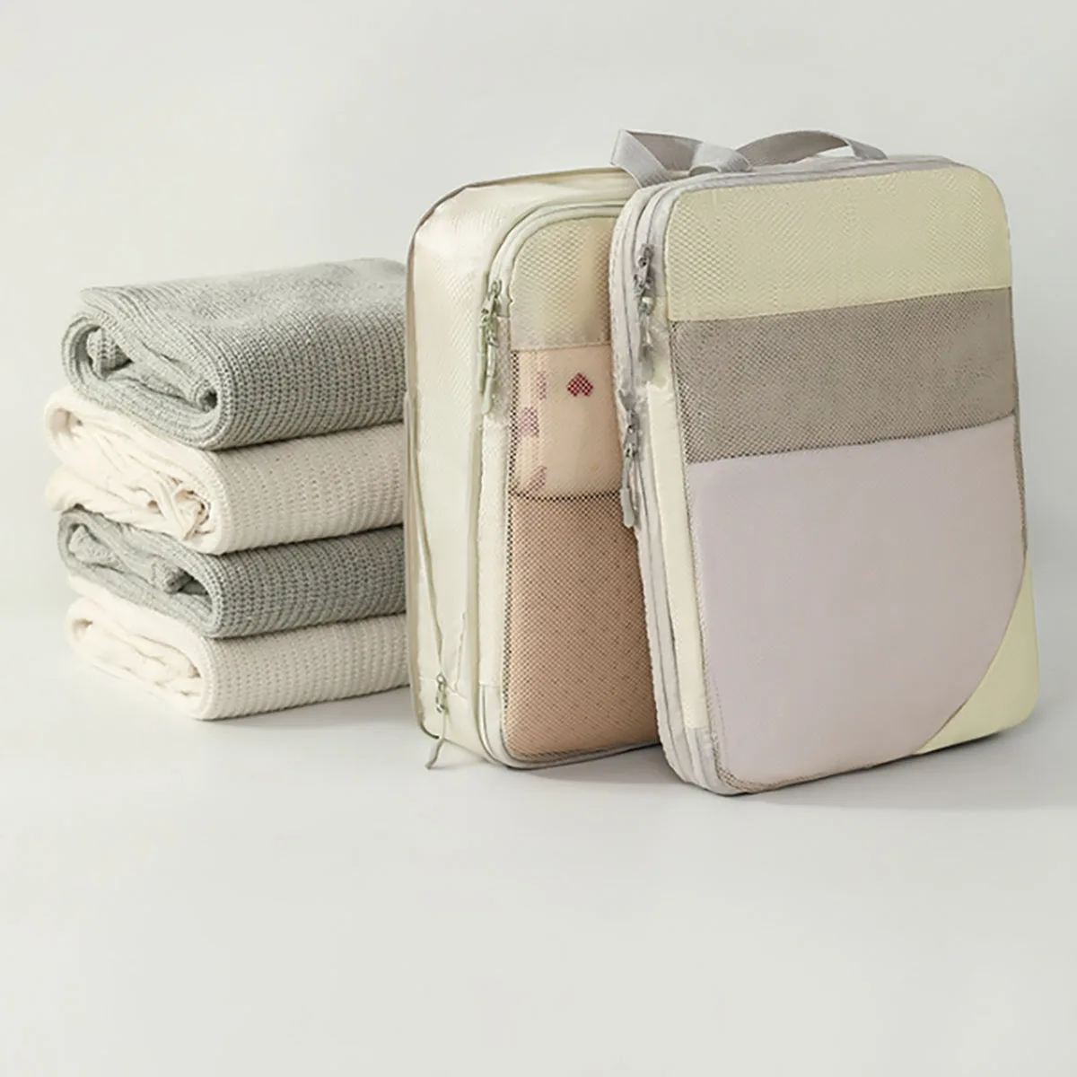 حقيبة تخزين للسفر، مكعبات تعبئة قابلة للضغط، حقيبة سفر، منظم أمتعة، حقيبة يد قابلة للطي ومقاومة للماء، حقيبة سفر
