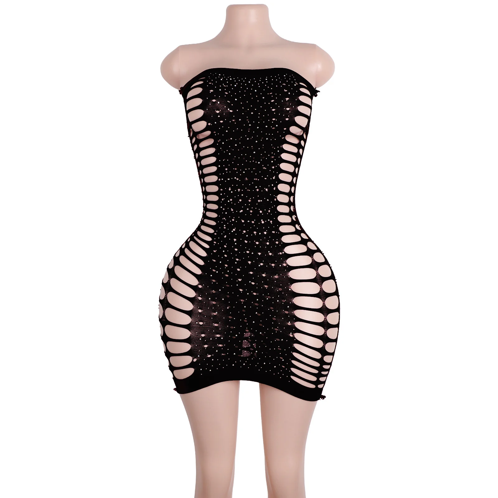 Stage Fishnet Rhinestone Bodysuit Performance Wear Sexy Dance Costume Club Outfit Entertainer Clothing Events Glamorous Apparel