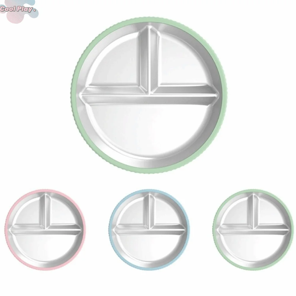 

Детские тарелки с разделенным дизайном на силиконовой присоске, нержавеющая сталь 304, без BPA, детская присоска, обеденная тарелка, съемная, нескользящая