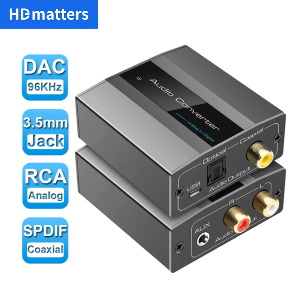 Konwerter analogowo-cyfrowy audio PCM L/R 3,5 mm Aux Jack Stereo Audio na optyczny Toslink SPDIF Adapter koncentryczny A na D audio