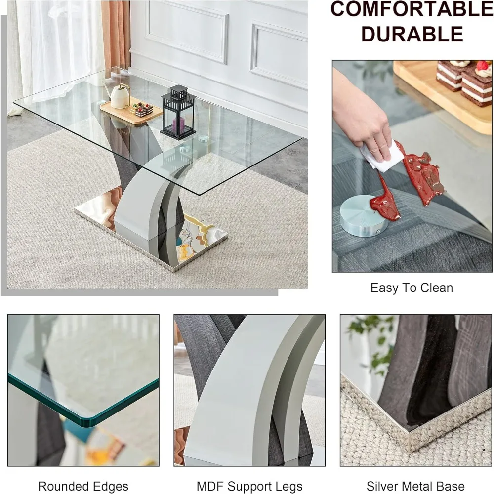 Conjunto de mesa de sala de jantar para 6,1 mesa e 6 cadeiras de jantar de couro PU