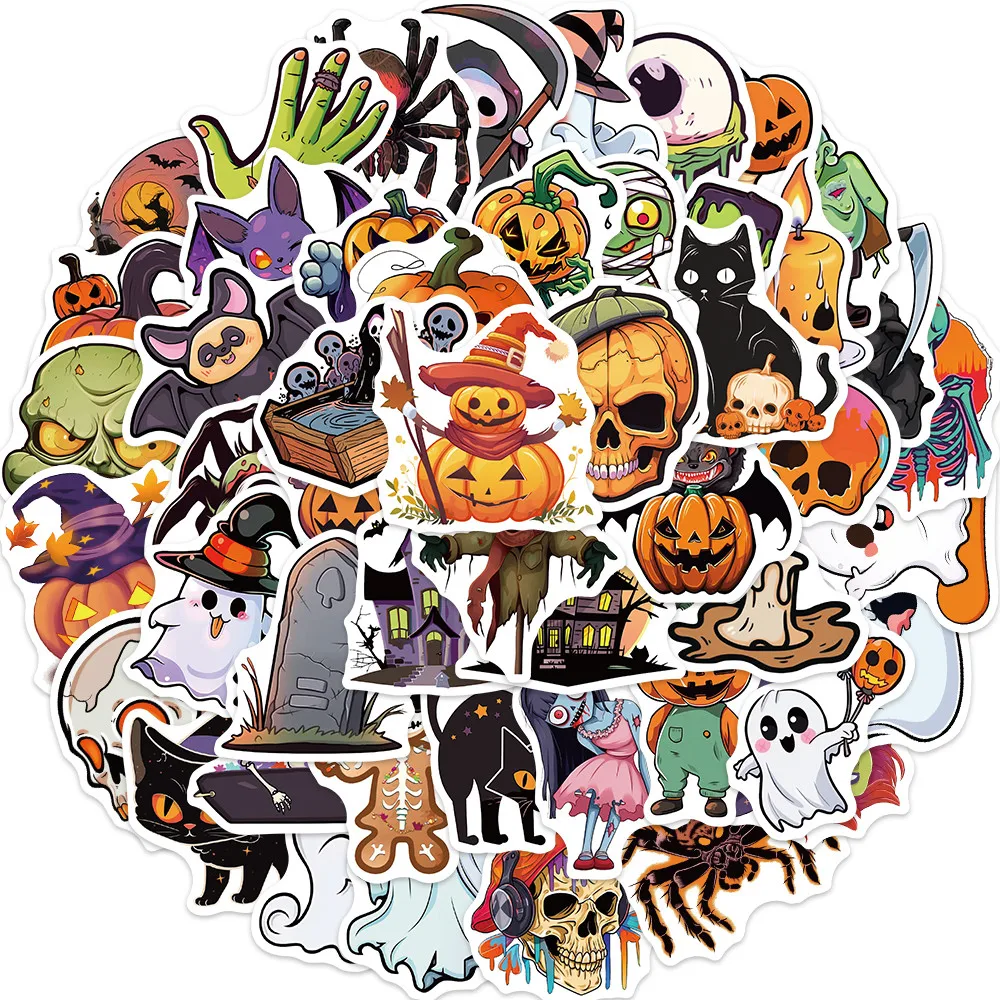 50Pcs Vintage Gothic Halloween Decals, Witch Pumpkin Pattern Stickers for Junk Journal, Diary & Scene Diorama Making