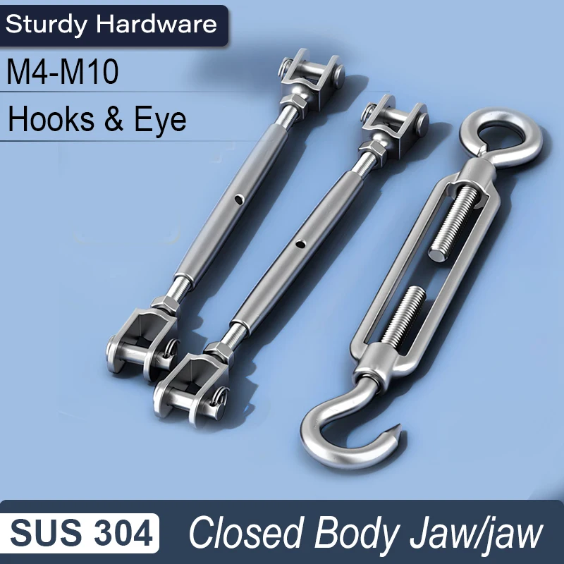 304 stainless steel flower basket screw tightener heavy-duty wire rope tensioner hook ring/fork head adjustable cable tensioner