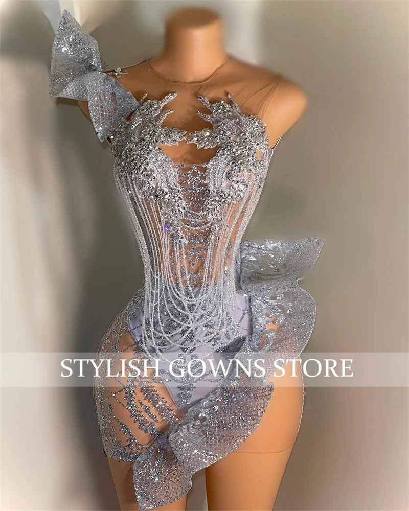 Silver Tassel Prom Dresses Short Bead Crystal Appliques 2024 Birthday Luxury Dress Mermaid Mini Cocktail Homecoming Customized