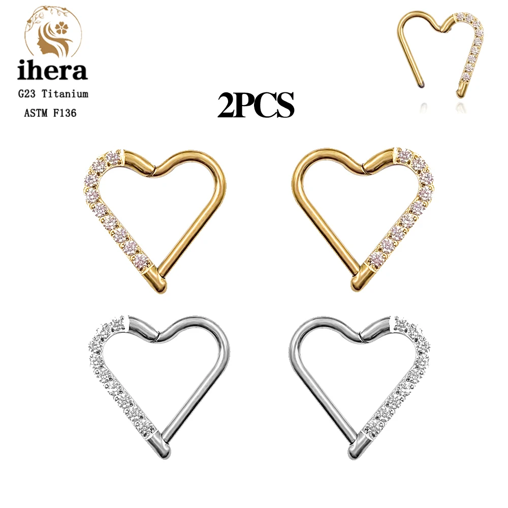 2PCS G23 Titanium Woman Heart Nose Piercing Ring 16G Silver Color Earrings Ear Tragus Cartilage Helix Conch Piercing Jewelry