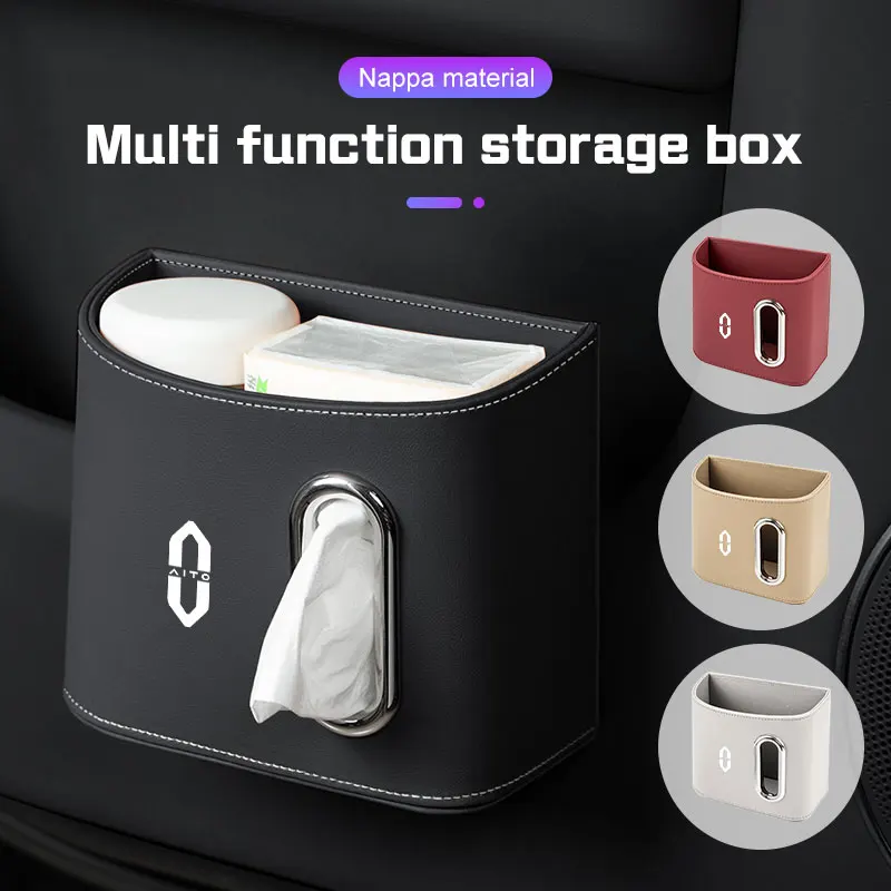 

Leather Car Tissue Box For AITO M5 AITO M7 AITO M9 SERES 5 SERES 7 9 Auto Door Storage Box Backrest Storage Bag Large Capacity