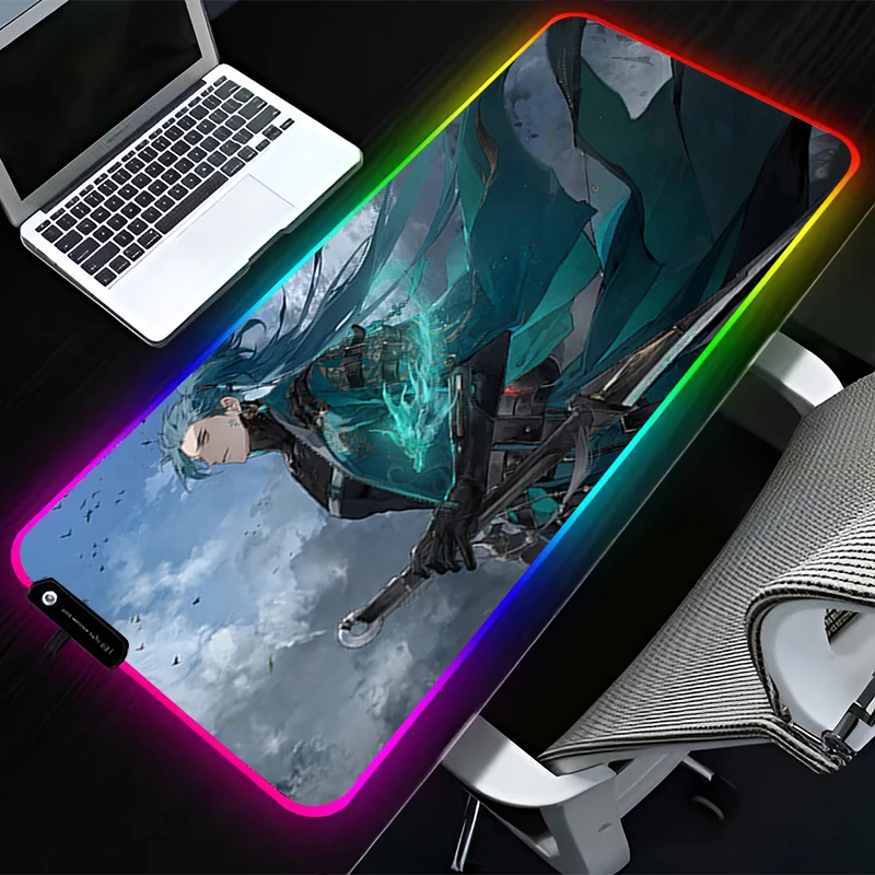 

Коврик для мыши со светодиодной подсветкой RGB, аксессуары для компьютерного стола, резиновый коврик для мыши HD W-wuthering Waves Jiyan, коврик для клавиатуры, нескользящий коврик для мыши, настольный коврик