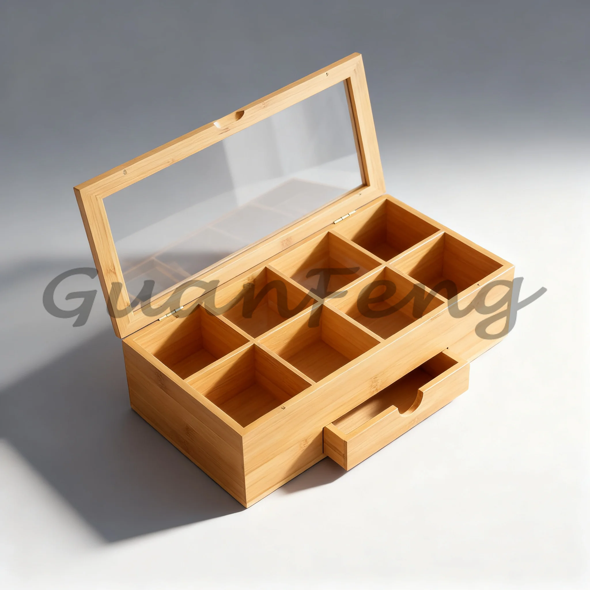 Bamboo Wooden Tea Box with Transparent Lid and Drawers, Sturdy Tea Storage Cabinet for Kitchen & Pantry