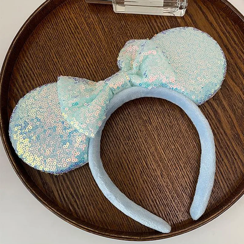 Disney Mickey Ear Women Headband Tokyo Disneyland Sequin Minnie Hairband Child/Adult Bow Hair Accessories Birthday Gift