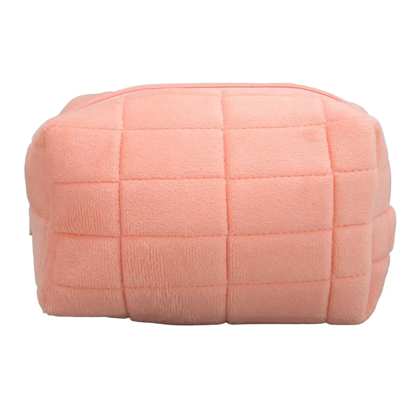 Plush Cosmetic Storage Bag Skin-Friendly Checkered Large Capacity for Travel