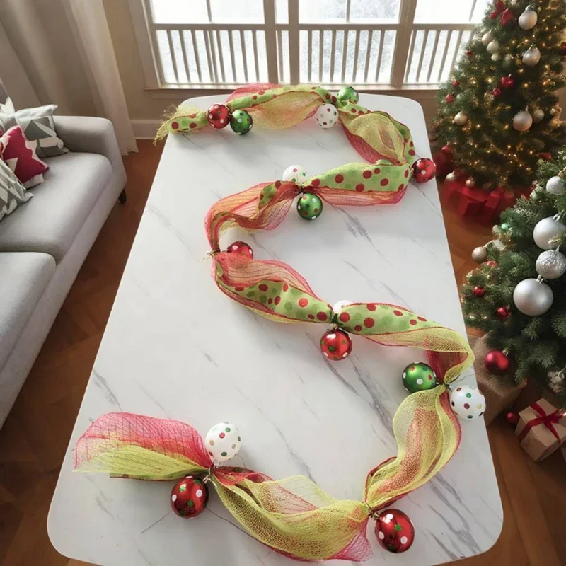 9Ft شجرة عيد الميلاد الديكور شبكة الشريط مع الكرة البيضاء الخضراء DIY بها بنفسك شجرة عيد الميلاد الديكور التفاف الشريط ديكور الزفاف