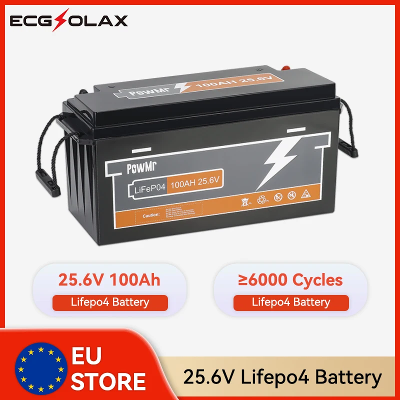ECGSOLAX 25.6V 100Ah LiFePo4 Battery BMS ≥ 6000+ Cycle Times Rechargeable Lithium Batteries For Solar Max 4PCS Series Parallel