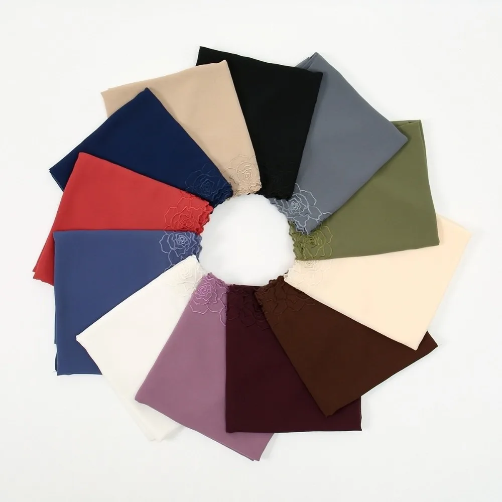 

Универсальный элегантный платок с вышивкой розы, дышащий шарф-хиджаб, шифоновые платки для женщин