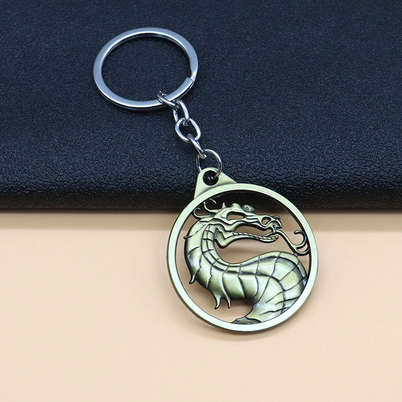 Fashion Vintage Charm Game Mortal Kombat Keychain Dragon Totem Alloy Keyring Holder Gift For Men Car Key Accessories