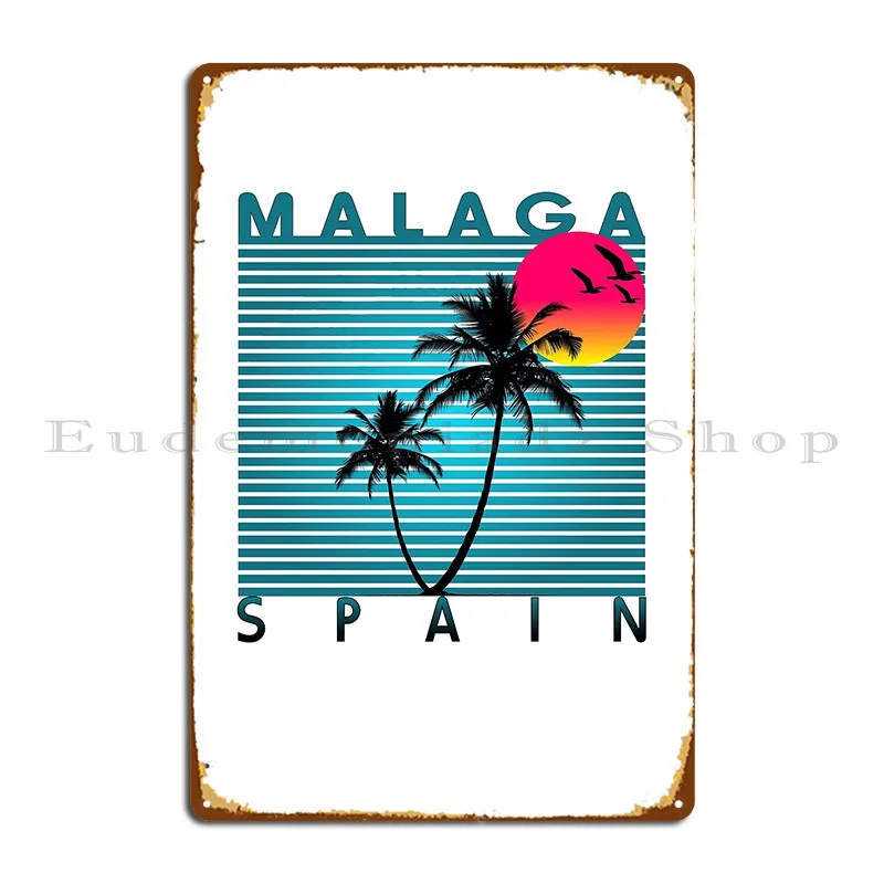 Malaga Spain Summer Beach Sun Vacations Souvenir Tshirt Metal Sign Garage Garage Design Create Club Tin Sign Poster